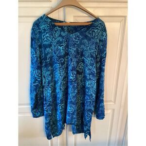 Soft Surroundings Tortuga Tunic Sz L V Neck Watery Blue Hues Boho